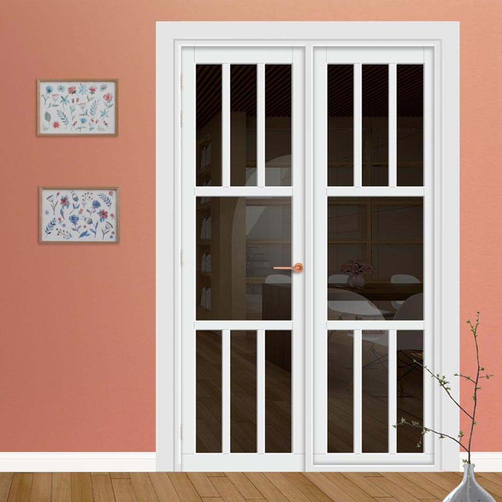 Urban Ultimate® Room Divider Tasmania 7 Pane Door DD6425T - Tinted Glass with Full Glass Side - Colour & Size Options