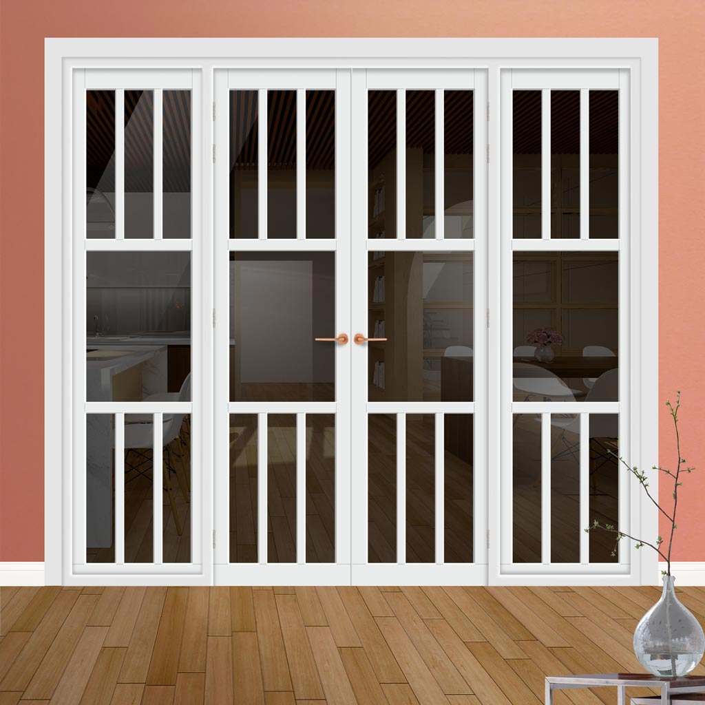 Urban Ultimate® Room Divider Tasmania 7 Pane Door Pair DD6425T - Tinted Glass with Full Glass Sides - Colour & Size Options
