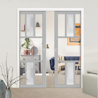 Image: Bespoke Handmade Eco-Urban® Tasmania 7 Pane Double Evokit Pocket Door DD6425G Clear Glass(1 FROSTED PANE) - Colour Options