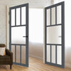 Eco-Urban Tasmania 7 Pane Solid Wood Internal Door Pair UK Made DD6425SG Frosted Glass - Eco-Urban® Stormy Grey Premium Primed