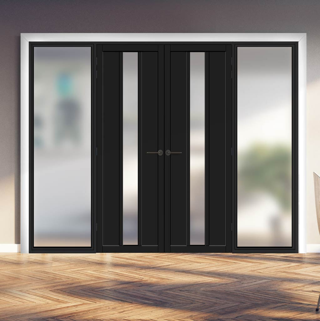 Bespoke Room Divider - Eco-Urban® Cornwall Door Pair DD6404F - Frosted Glass with Full Glass Sides - Premium Primed - Colour & Size Options