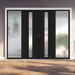 Image: Bespoke Room Divider - Eco-Urban® Cornwall Door Pair DD6404F - Frosted Glass with Full Glass Sides - Premium Primed - Colour & Size Options