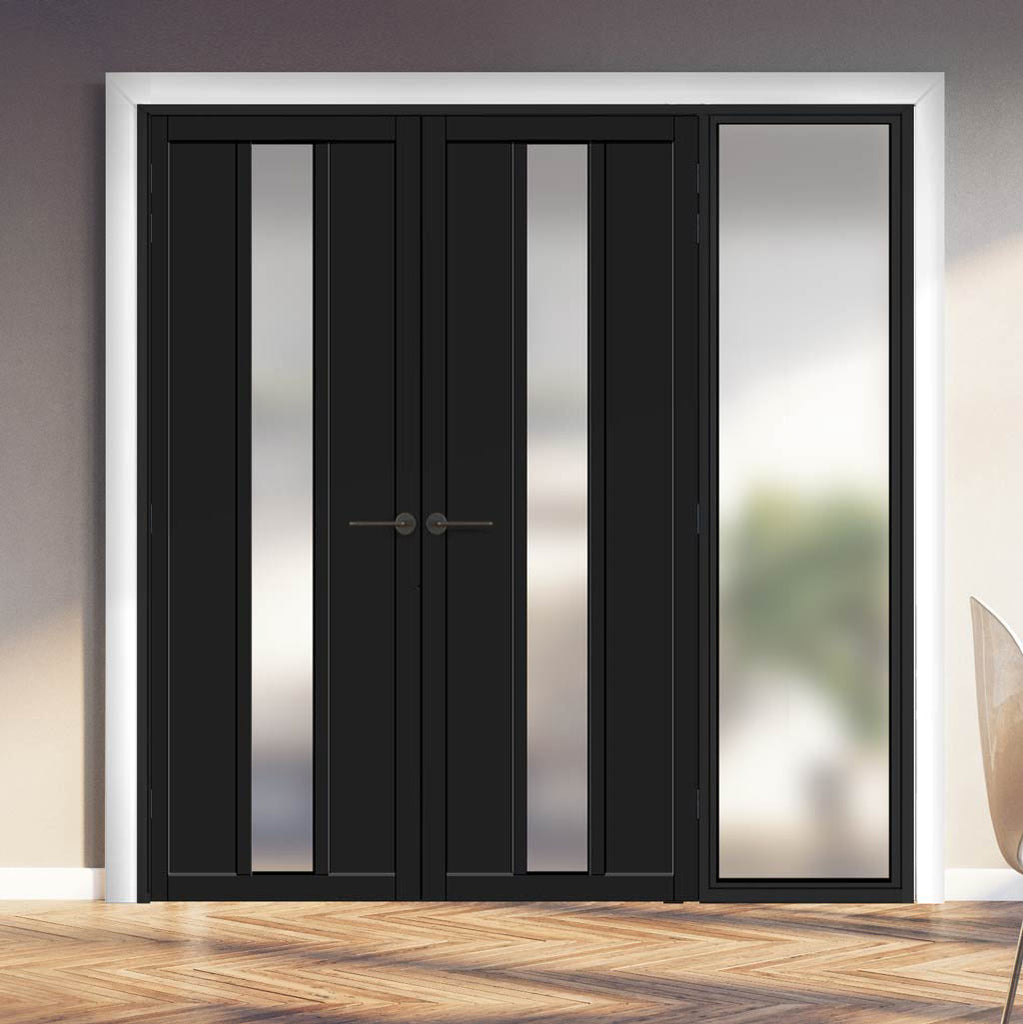 Bespoke Room Divider - Eco-Urban® Cornwall Eco-Urban® Door Pair DD6404F - Frosted Glass with Full Glass Side - Premium Primed - Colour & Size Options
