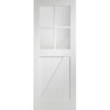 Top Mounted Black Sliding Track & Double Door - Frame Ledged and Braced Cottage with Clear Glass - White Primed