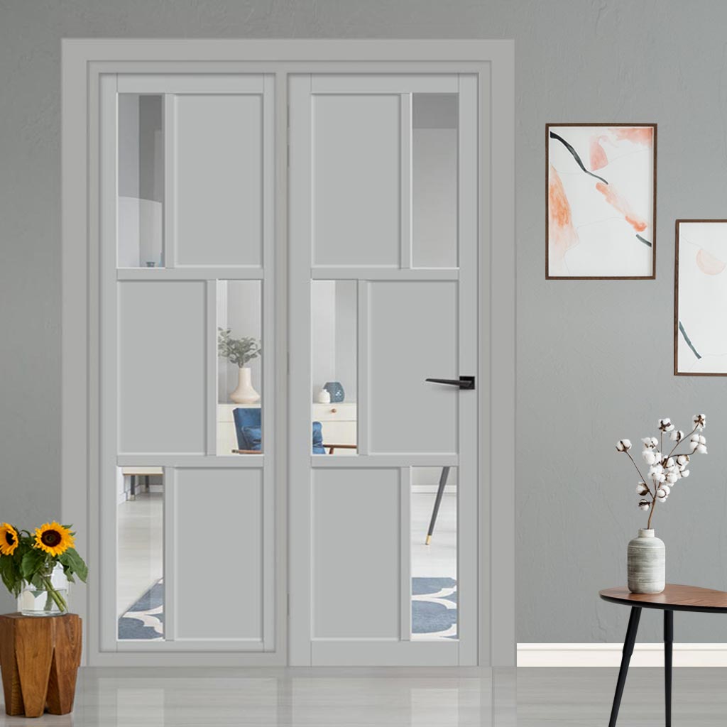 Urban Ultimate® Room Divider Tokyo 3 Pane 3 Panel Door DD6423C with Matching Side - Clear Glass - Colour & Height Options
