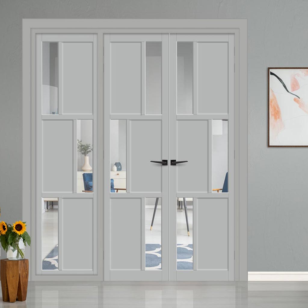 Urban Ultimate® Room Divider Tokyo 3 Pane 3 Panel Door Pair DD6423C with Matching Side - Clear Glass - Colour & Height Options