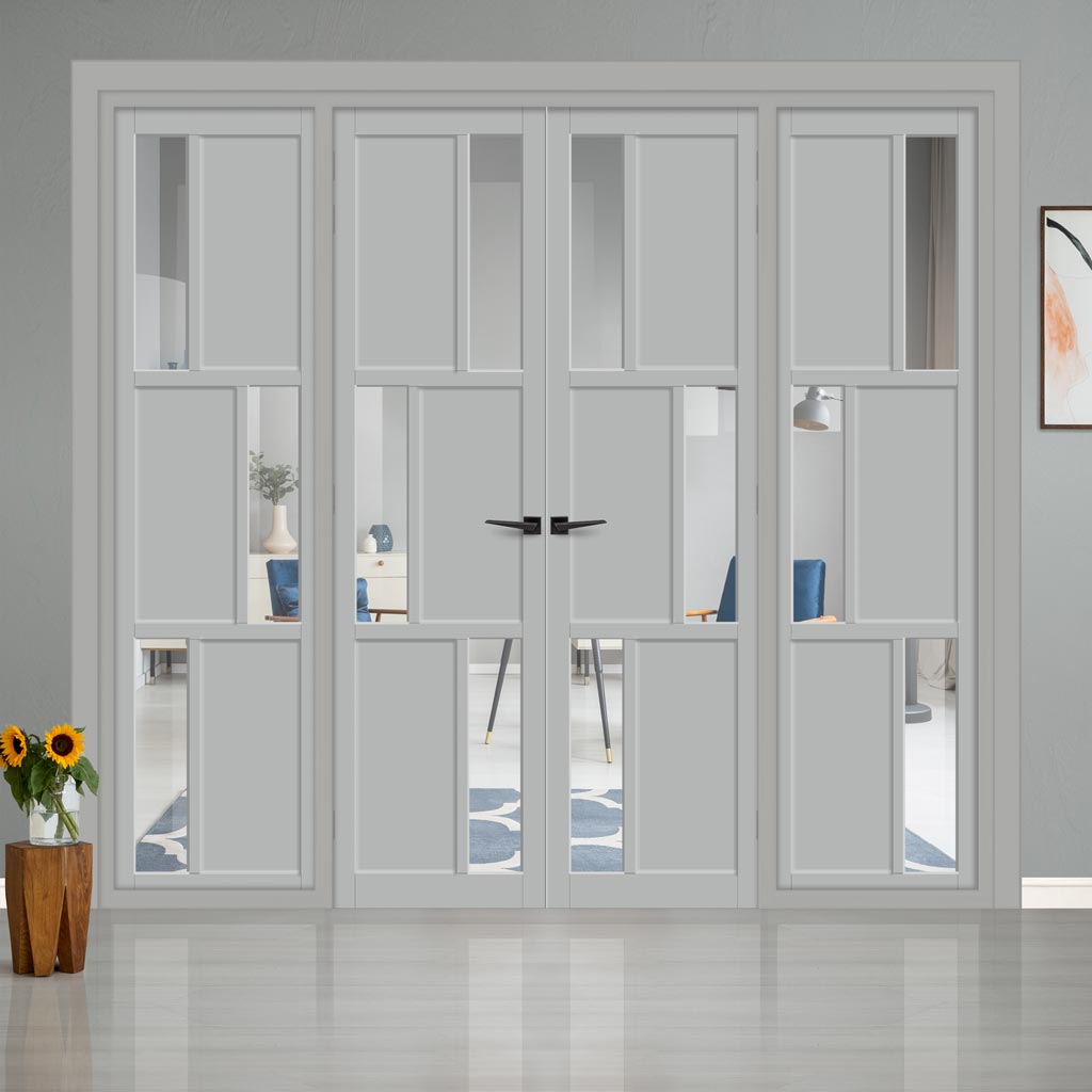 Urban Ultimate® Room Divider Tokyo 3 Pane 3 Panel Door Pair DD6423C with Matching Sides - Clear Glass - Colour & Height Options