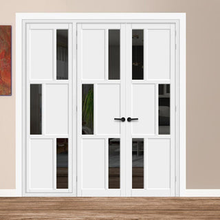 Image: Urban Ultimate® Room Divider Tokyo 3 Pane 3 Panel Door Pair DD6423T - Tinted Glass with Matching Side - Colour & Size Options