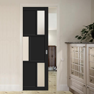 Image: Bespoke Handmade Eco-Urban® Tokyo 3 Pane 3 Panel Single Evokit Pocket Door DD6423SG Frosted Glass - Colour Options