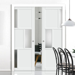 Image: Bespoke Handmade Eco-Urban® Tokyo 3 Pane 3 Panel Double Evokit Pocket Door DD6423SG Frosted Glass - Colour Options