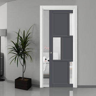 Image: Bespoke Handmade Eco-Urban® Tokyo 3 Pane 3 Panel Single Evokit Pocket Door DD6423G Clear Glass - Colour Options