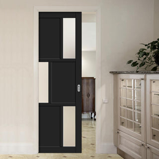 Image: Handmade Eco-Urban® Tokyo 3 Pane 3 Panel Single Evokit Pocket Door DD6423SG Frosted Glass - Colour & Size Options
