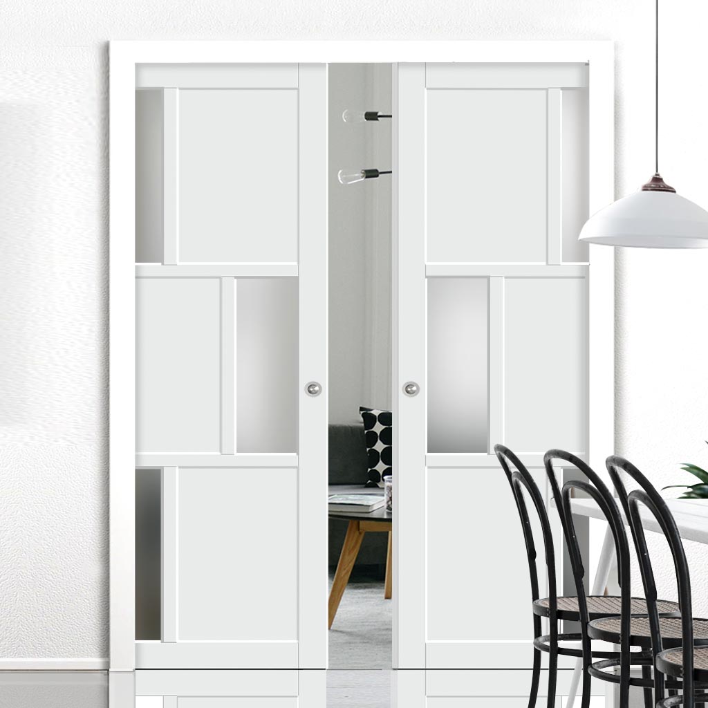 Handmade Eco-Urban® Tokyo 3 Pane 3 Panel Double Evokit Pocket Door DD6423SG Frosted Glass - Colour & Size Options