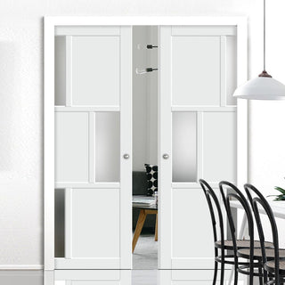 Image: Handmade Eco-Urban® Tokyo 3 Pane 3 Panel Double Evokit Pocket Door DD6423SG Frosted Glass - Colour & Size Options