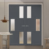 Eco-Urban Tokyo 3 Pane 3 Panel Solid Wood Internal Door Pair UK Made DD6423SG Frosted Glass - Eco-Urban® Stormy Grey Premium Primed