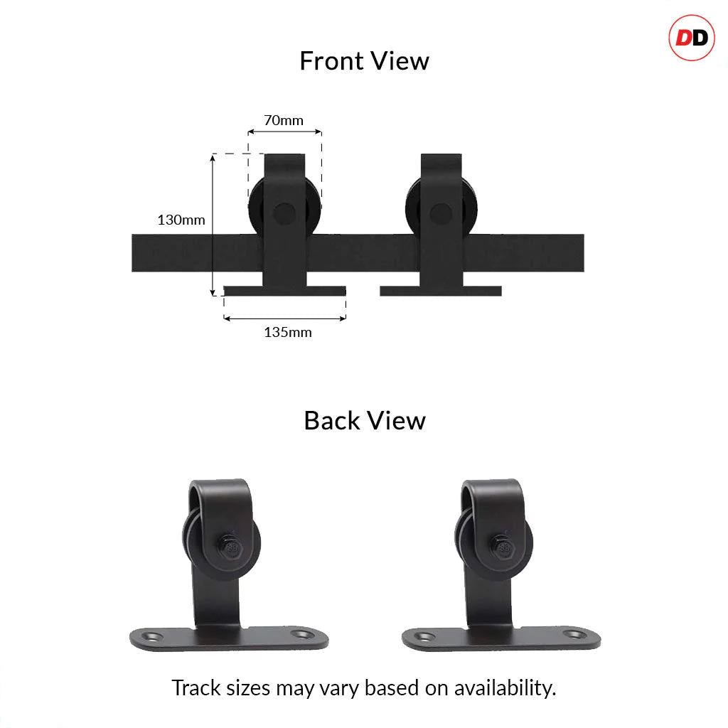 Barn Style Top Mounted Track Image with Dimensions