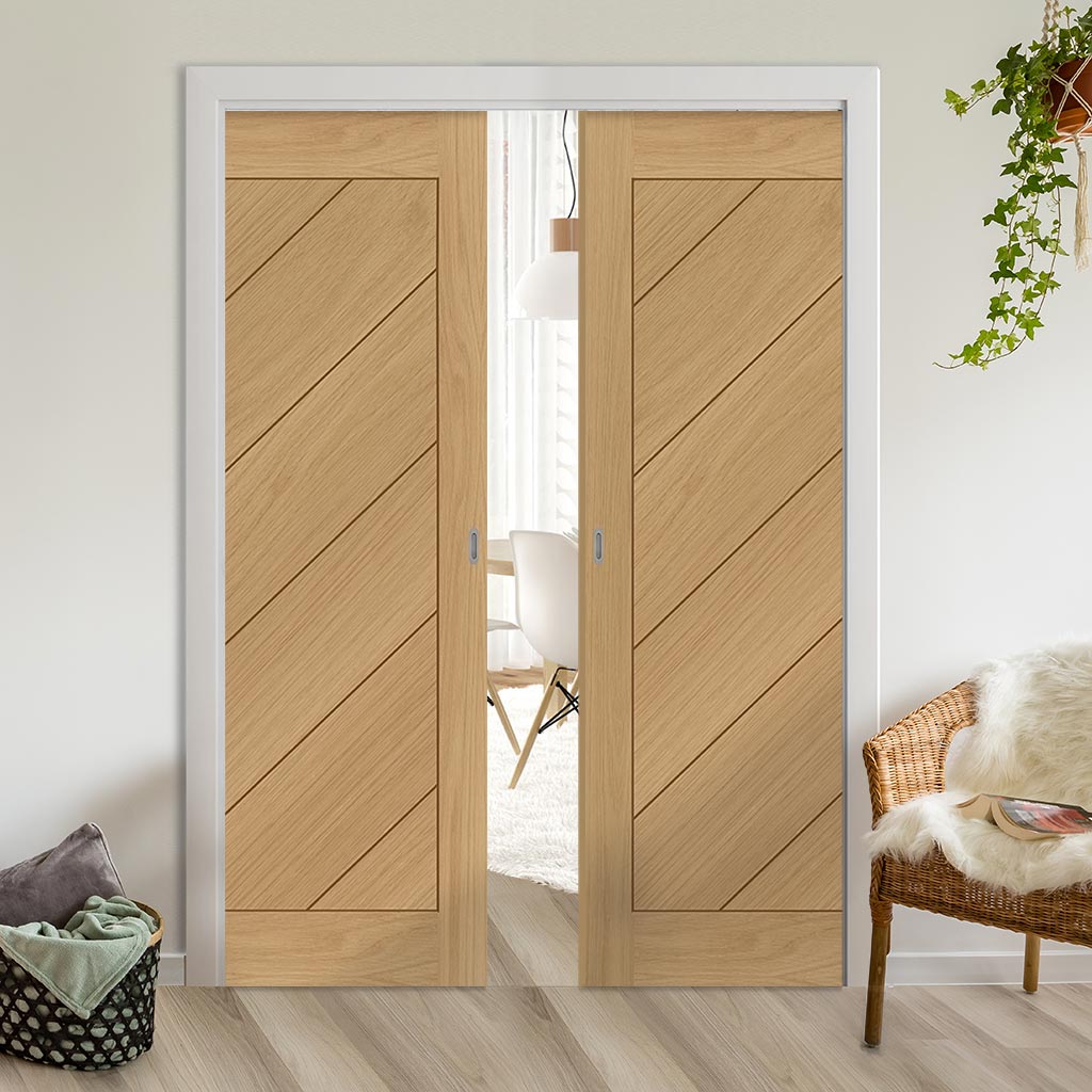 Torino Oak Double Evokit Pocket Doors - Prefinished