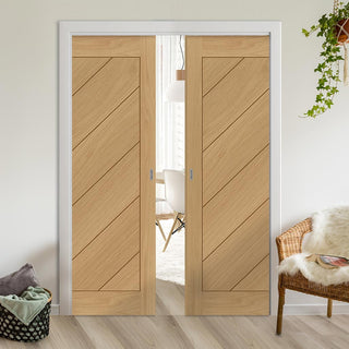 Image: Torino Oak Double Evokit Pocket Doors - Prefinished