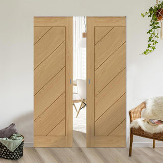 Image: Torino Oak Double Absolute Evokit Pocket Door - Prefinished