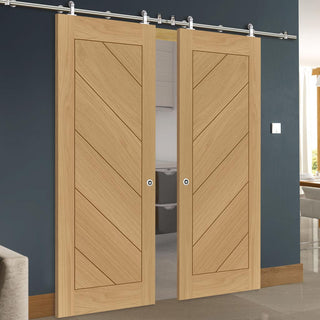 Image: Sirius Tubular Stainless Steel Sliding Track & Torino Oak Double Door - Prefinished