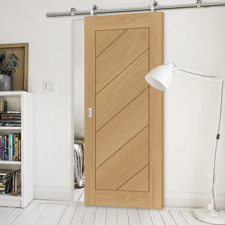 Image: Sirius Tubular Stainless Steel Sliding Track & Torino Oak Door - Prefinished