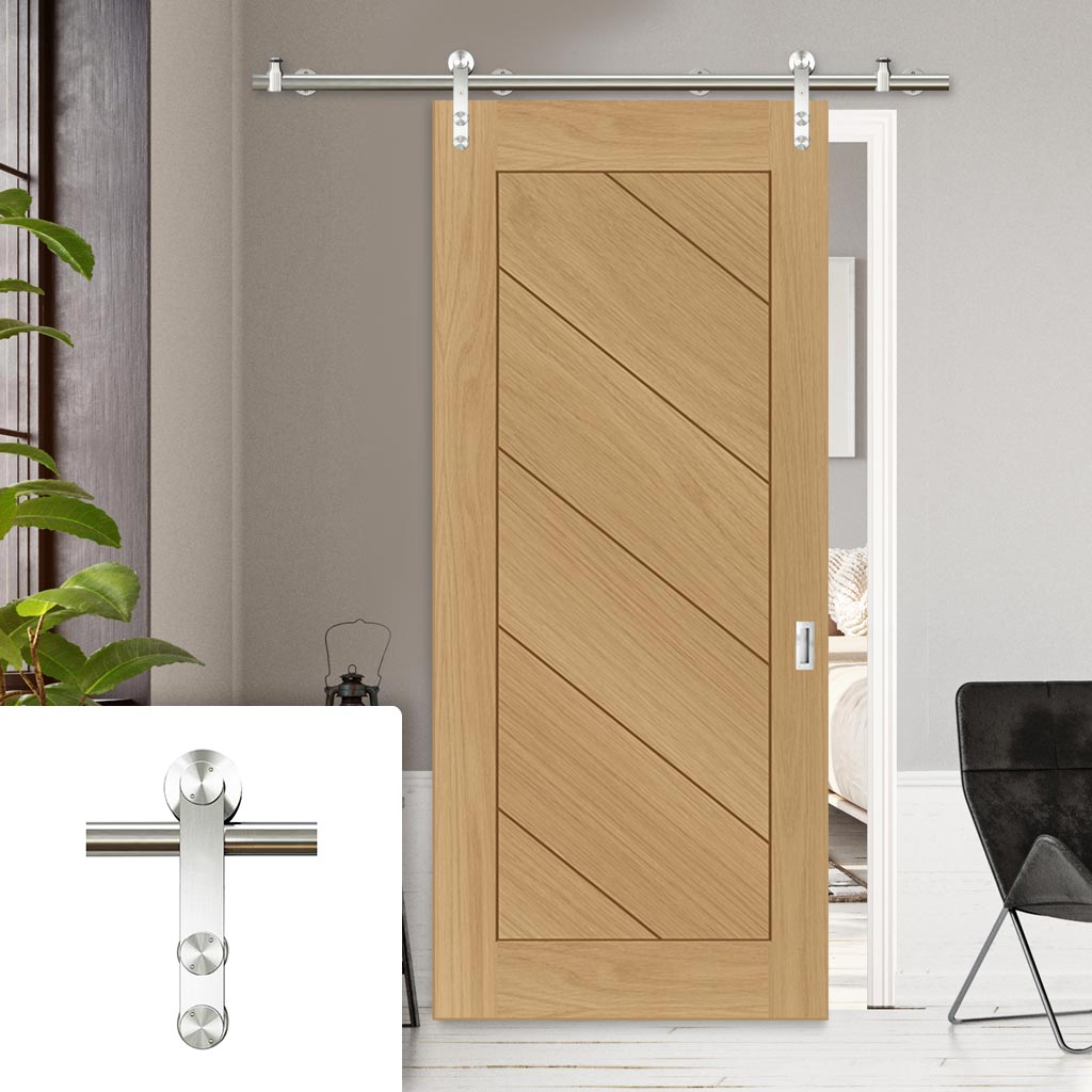 Saturn Tubular Stainless Steel Sliding Track & Torino Oak Door - Prefinished