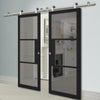 Sirius Tubular Stainless Steel Sliding Track & Tribeca 3 Pane Black Painted Double Door - Tinted Glass
