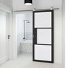 Sirius Tubular Stainless Steel Sliding Track & Tribeca 3 Pane Black Painted Door - Clear Reeded Glass