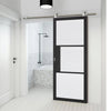 Sirius Tubular Stainless Steel Sliding Track & Tribeca 3 Pane Black Painted Door - Clear Reeded Glass