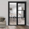 ThruEasi Black Room Divider - Tribeca 3 Pane Clear Glass Prefinished Door with Full Glass Side