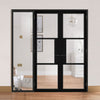 ThruEasi Black Room Divider - Tribeca 3 Pane Clear Glass Prefinished Door Pair with Full Glass Side