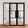 ThruEasi Black Room Divider - Tribeca 3 Pane Primed Clear Glass Unfinished Door Pair with Full Glass Side