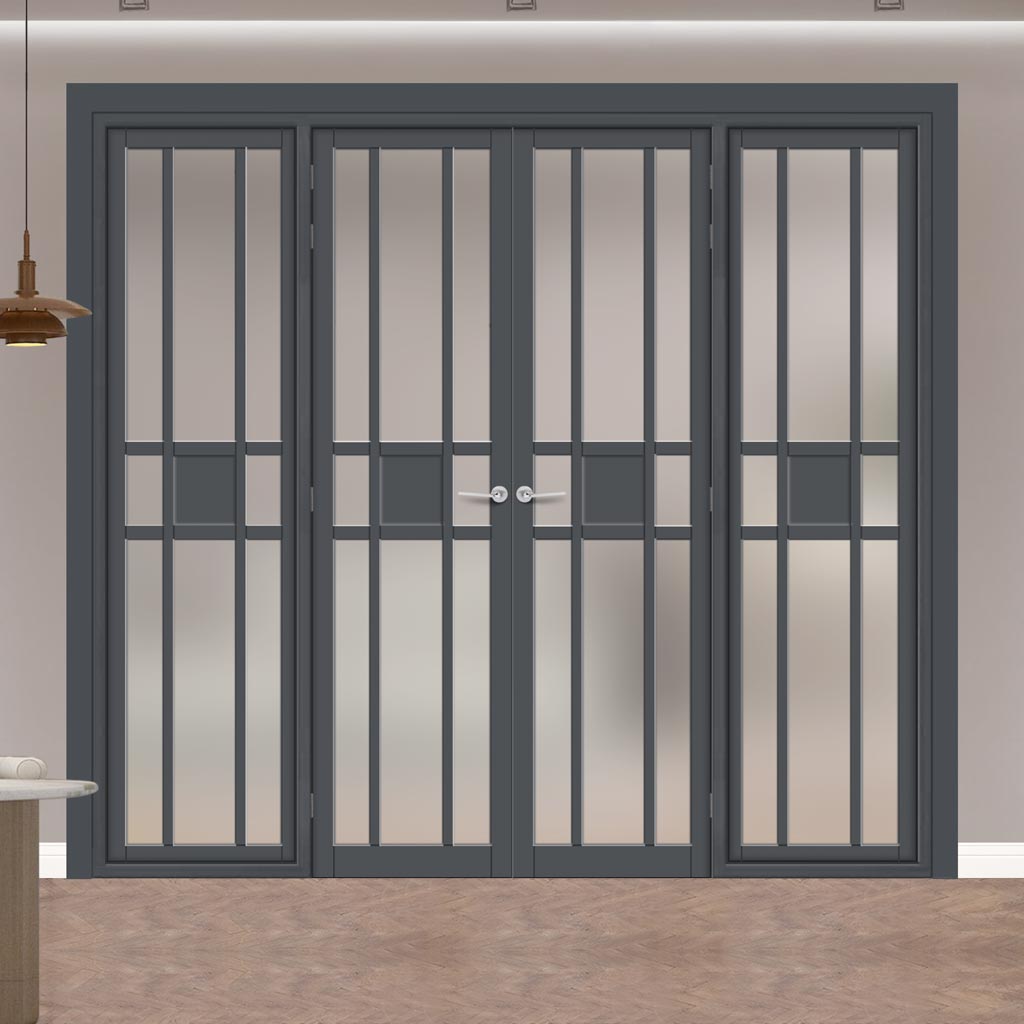 Urban Ultimate® Room Divider Tromso 8 Pane 1 Panel Door Pair DD6402F - Frosted Glass with Matching Sides - Colour & Size Options