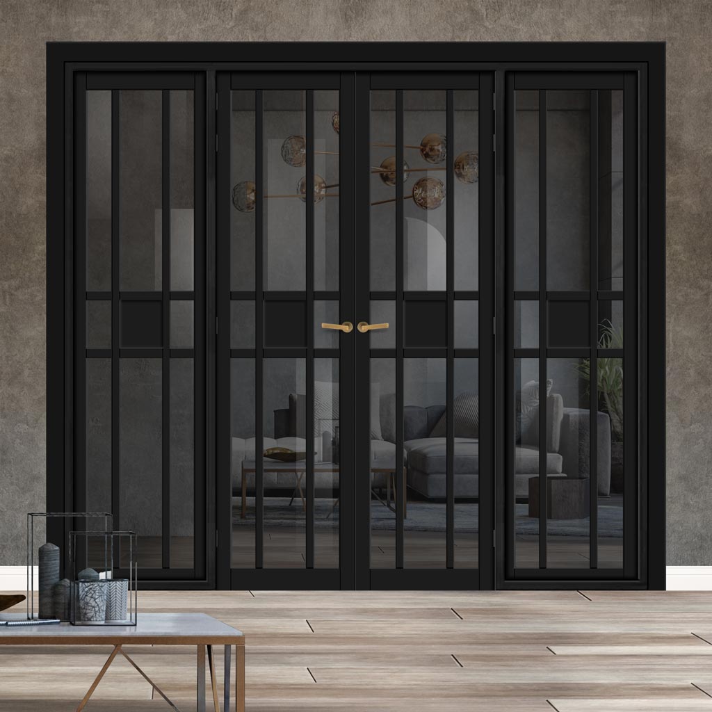 Urban Ultimate® Room Divider Tromso 8 Pane 1 Panel Door Pair DD6402T - Tinted Glass with Full Glass Sides - Colour & Size Options