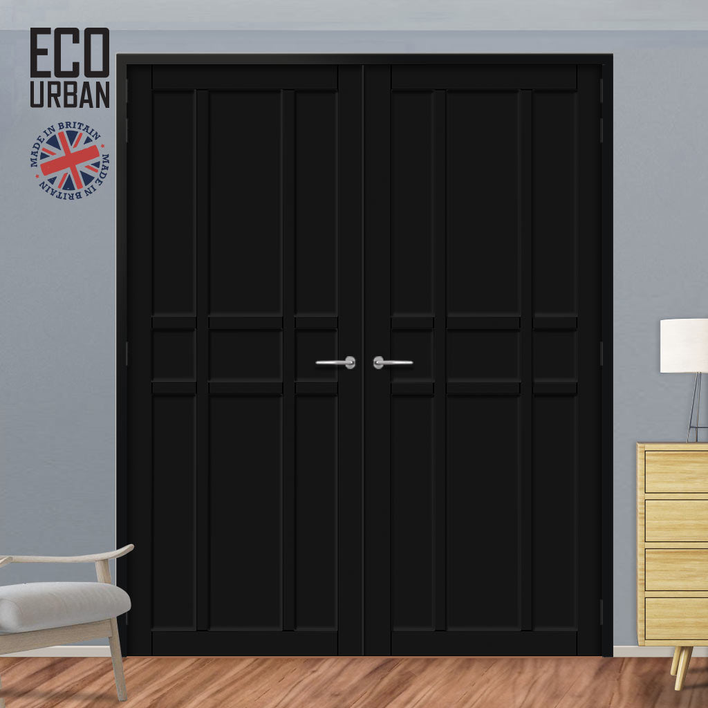 Tromso 9 Panel Solid Wood Internal Door Pair UK Made DD6402 - Eco-Urban® Shadow Black Premium Primed