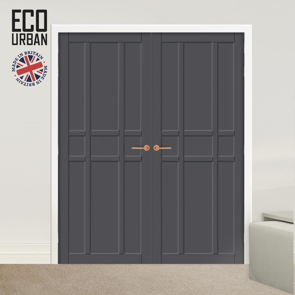 Tromso 9 Panel Solid Wood Internal Door Pair UK Made DD6402 - Eco-Urban® Stormy Grey Premium Primed