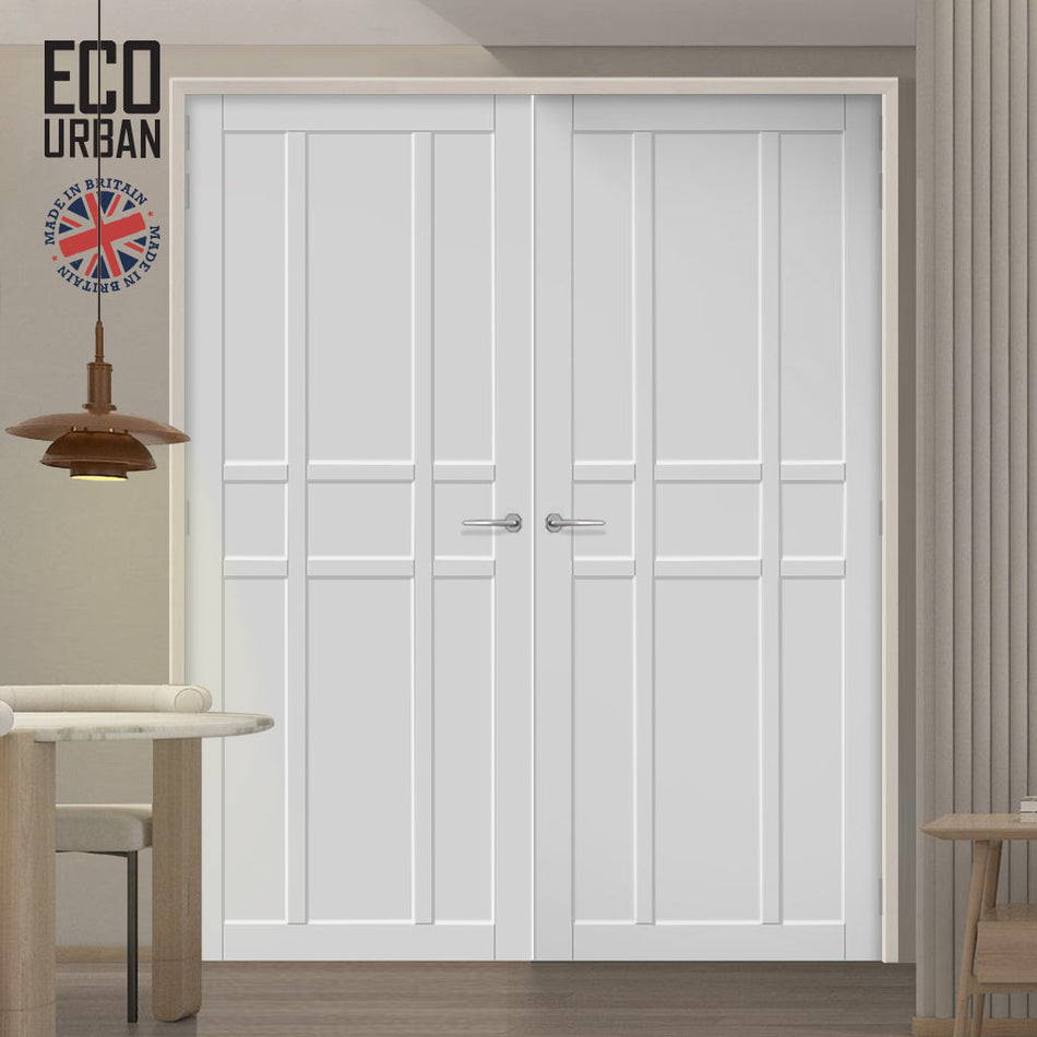 Tromso 9 Panel Solid Wood Internal Door Pair UK Made DD6402 - Eco-Urban® Cloud White Premium Primed