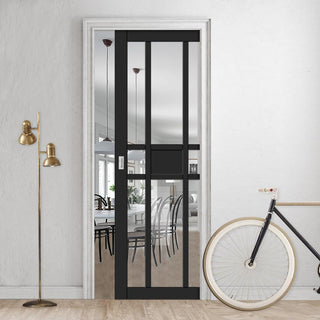 Image: Bespoke Handmade Eco-Urban® Tromso 8 Pane 1 Panel Single Evokit Pocket Door DD6402G Clear Glass - Colour Options