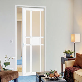 Image: Bespoke Handmade Eco-Urban® Tromso 8 Pane 1 Panel Single Evokit Pocket Door DD6402SG Frosted Glass - Colour Options