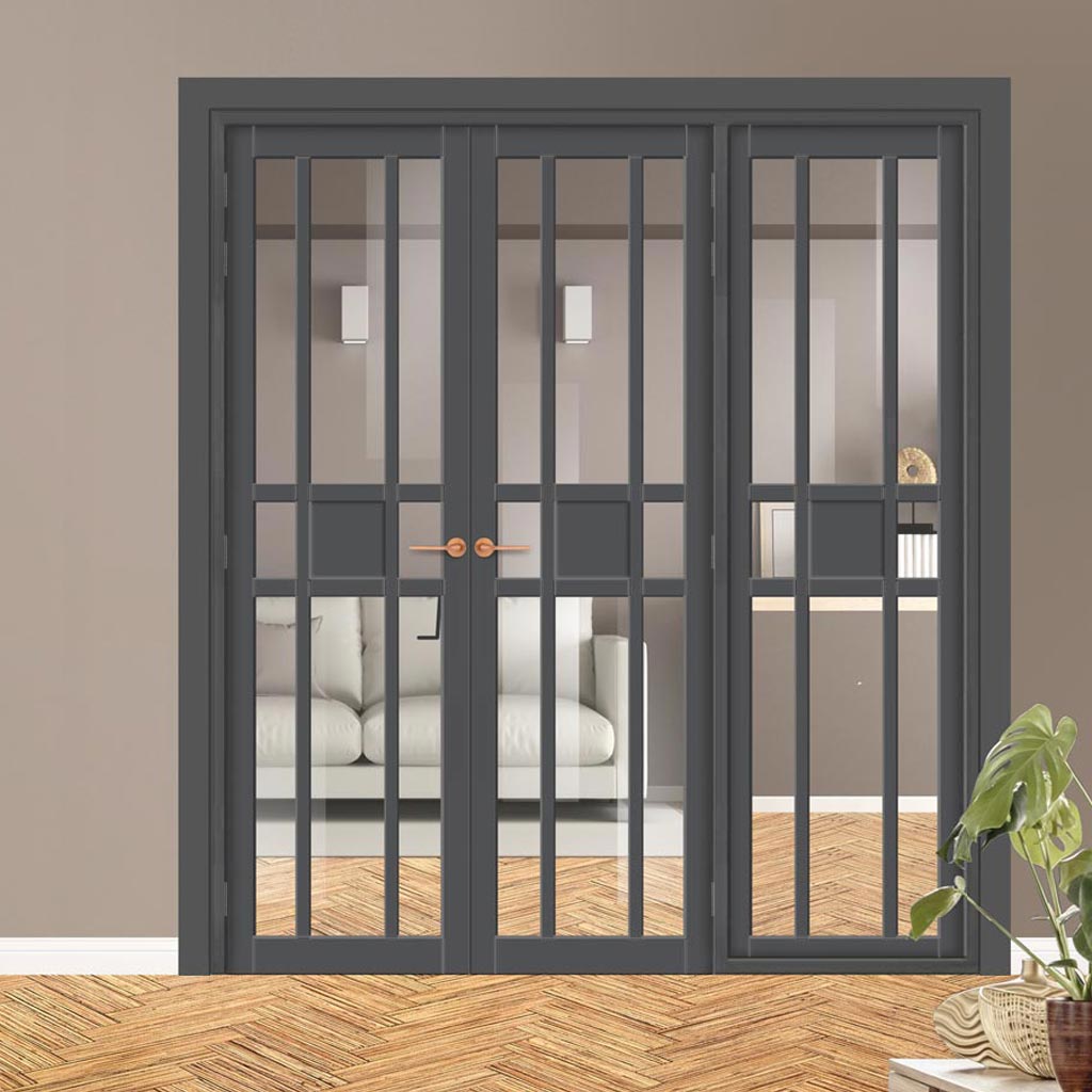 Urban Ultimate® Room Divider Tromso 8 Pane 1 Panel Door Pair DD6402C with Matching Side - Clear Glass - Colour & Height Options