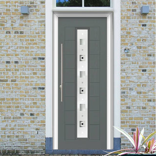 Image: Uracco 1 Urban Style Composite Front Door Set with Central Tahoe Black Glass - Shown in Mouse Grey