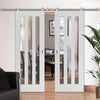 Saturn Tubular Stainless Steel Sliding Track & Utah 3 Pane Double Door - Clear Glass - Primed