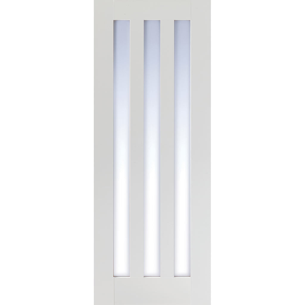 Single Sliding Door & Wall Track - Utah 3 Pane Door - Clear Glass - White Primed