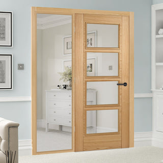 Image: ThruEasi Oak Room Divider - Vancouver 4 Pane Prefinished Door with Full Glass Side