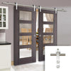 Saturn Tubular Stainless Steel Sliding Track & Vancouver 4 Pane Ash Grey Double Door - Clear Glass - Prefinished