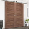 Sirius Tubular Stainless Steel Sliding Track & Vancouver 5 Panel Flush Walnut Double Door - Prefinished