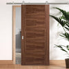 Sirius Tubular Stainless Steel Sliding Track & Vancouver 5 Panel Flush Walnut Door - Prefinished