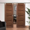 Saturn Tubular Stainless Steel Sliding Track & Vancouver 5 Panel Flush Walnut Double Door - Prefinished