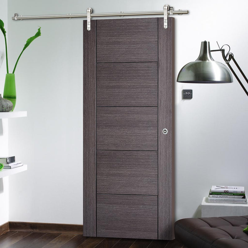 Saturn Tubular Stainless Steel Sliding Track & Vancouver Flush Ash Grey Door - Prefinished