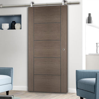 Image: Sirius Tubular Stainless Steel Sliding Track & Vancouver Flush Chocolate Grey Door - Prefinished